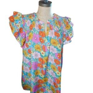 Umgee Size 1XL Plus Size Boutique Ruffle Sleeve Top Blouse